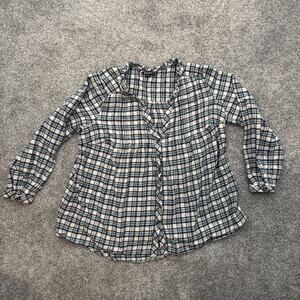 Roamans Plaid Shirt Size 18W Plus Babydoll Prairie Preppy Boho Farmcore Ruffles